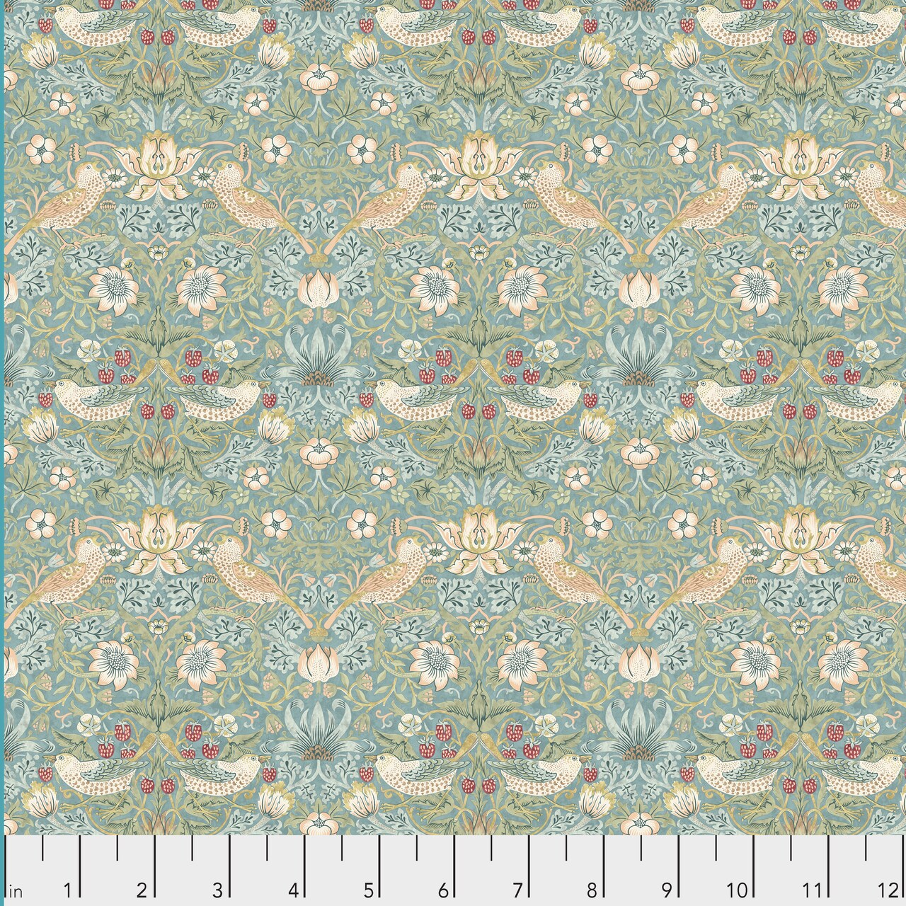 Mini Strawberry Thief in Aqua (pwwm002.aquax) | The Classics | The Original Morris & Co | Free Spirit